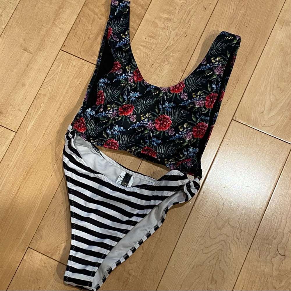 Yandy Floral Stripe One Piece Swimsuit